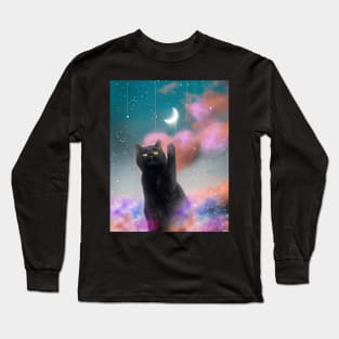 Black Kitty Magic, moon,  Magical witch kitty Long Sleeve T-Shirt